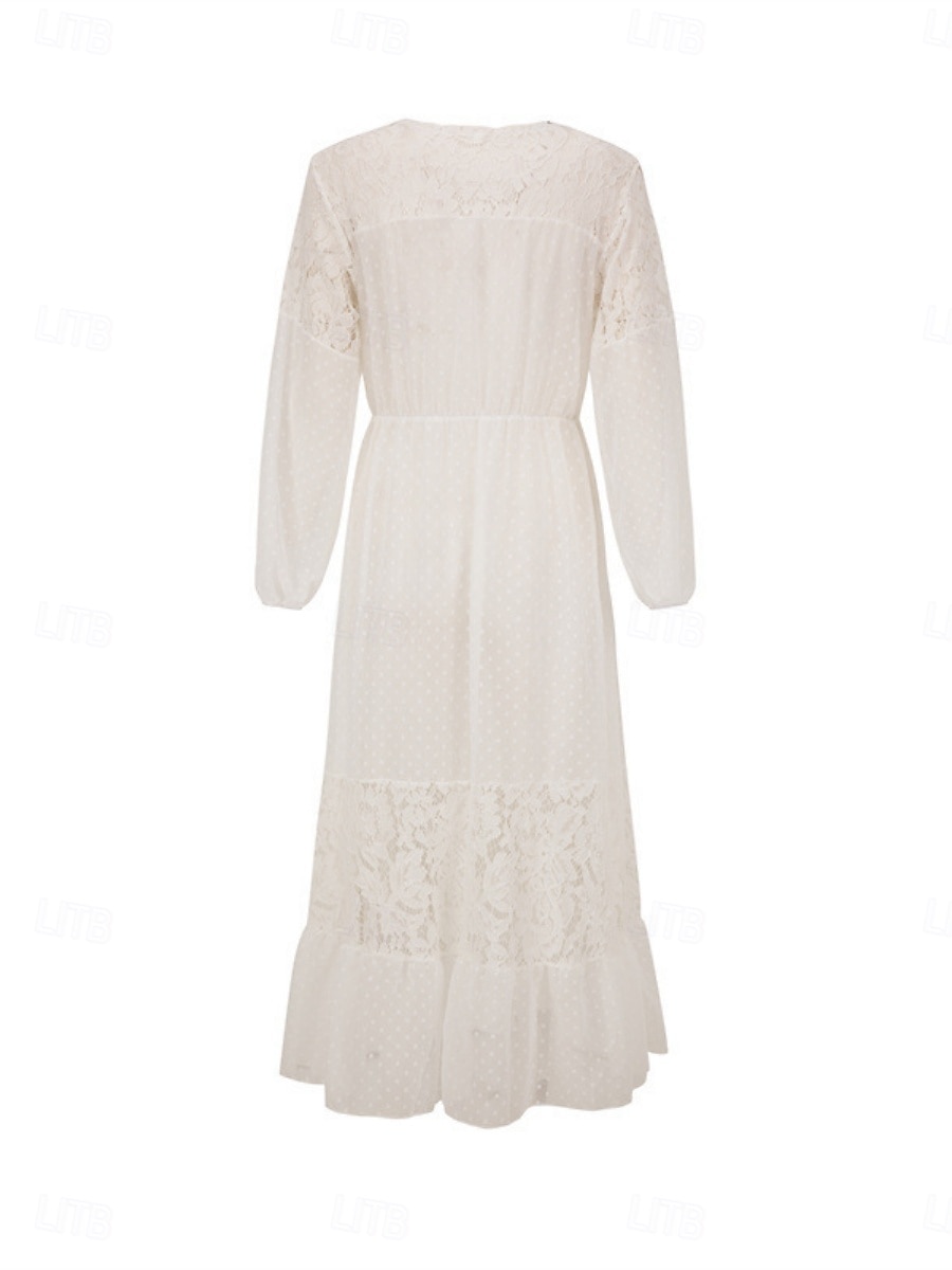 Costumi da bagno da donna coprente costume da bagno pizzo patchwork vacanza spiaggia indossare colore solido scollatura a V maniche lunghe costumi da bagno del 2025 a $32.99 –P12