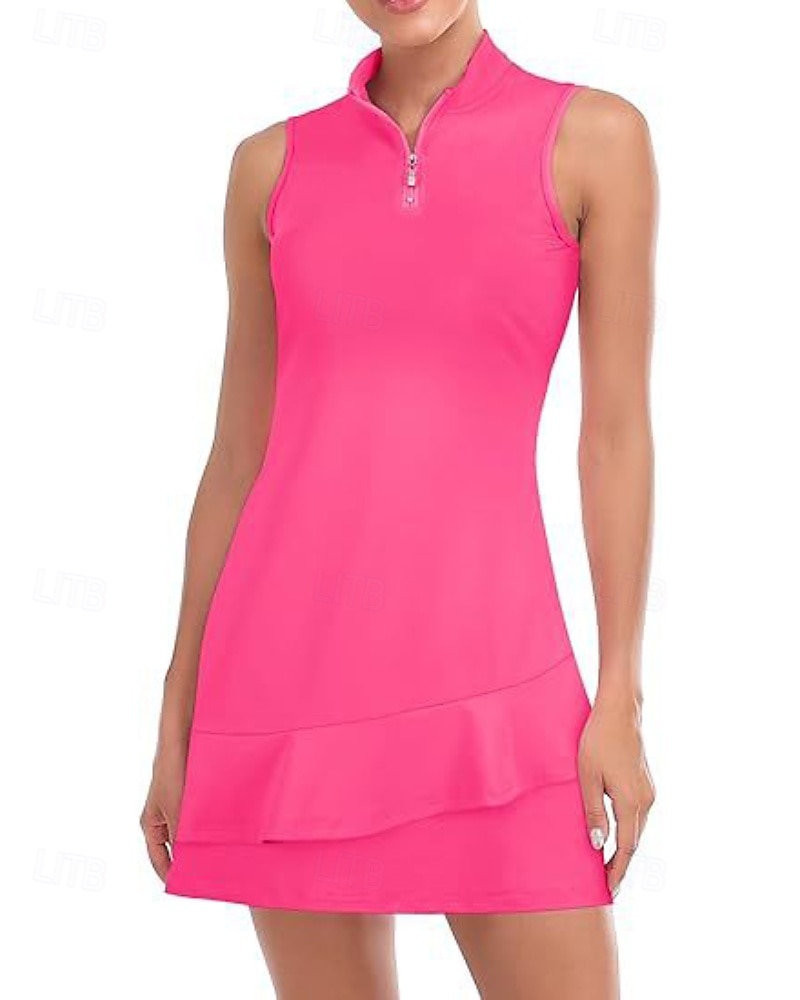 US Open Per donna Abito da tennis con pantaloncini e reggiseno incorporati Abito sportivo Senza Maniche Pieghettato Traspirante Tennis Golf Pickleball Collo con zip Tinta unita Vestito Tank Back Nero del 2025 a GBP £22 –P7