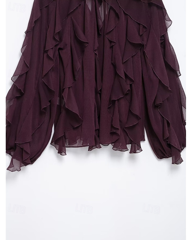 Femmes Chemise Chemisier Uni Élégant Moderne manche longue Col en V Hauts Réguliers Fête Sortir Superposé Vin Été de 2025 ? $34.99 –P19