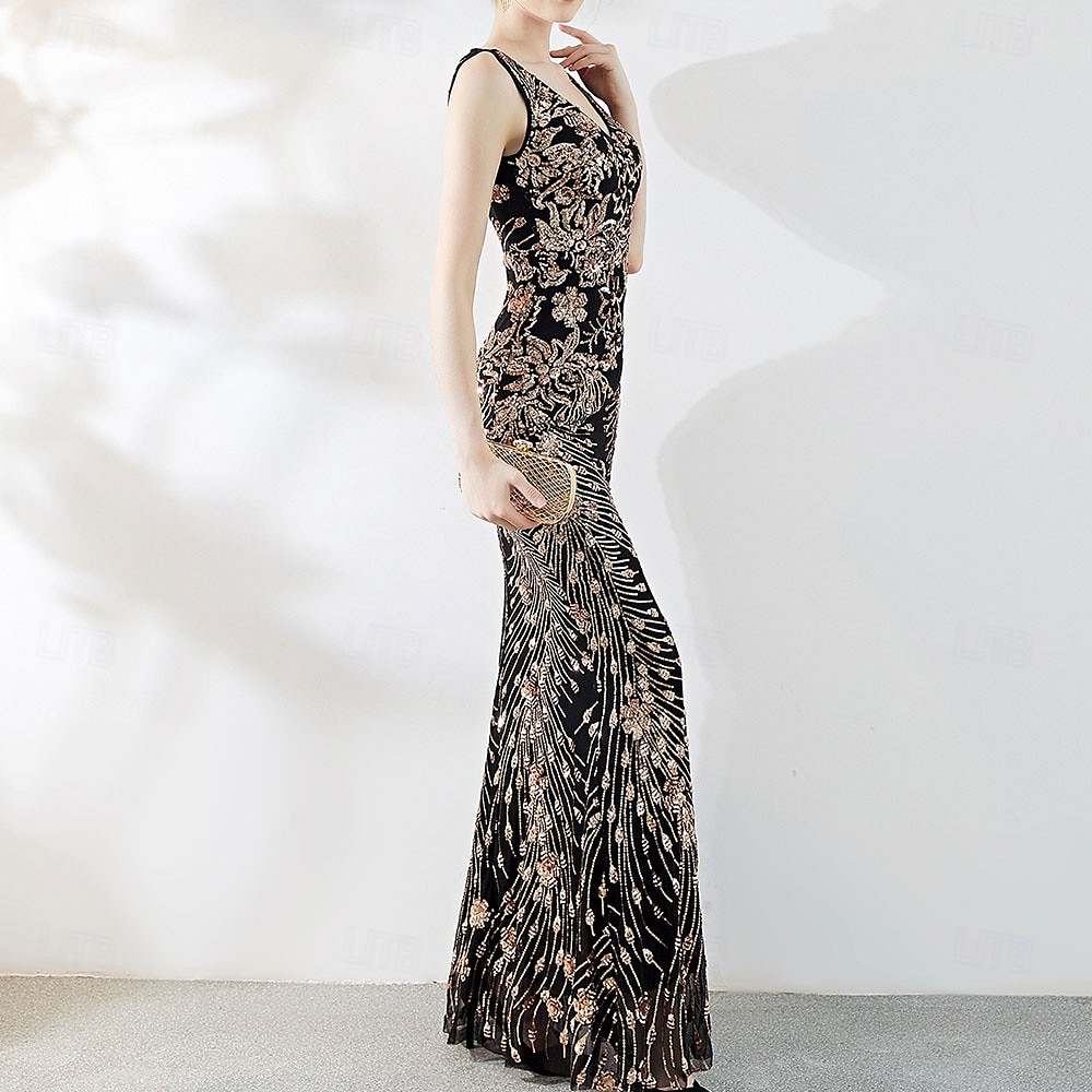 Vestidos de Quinceanera de Sereia  Trompete Vestido Elegante Formal de Casamento Comprimento do Chão Sem Mangas Gola V com Lantejoulas de 2025 por $109.99 –P2