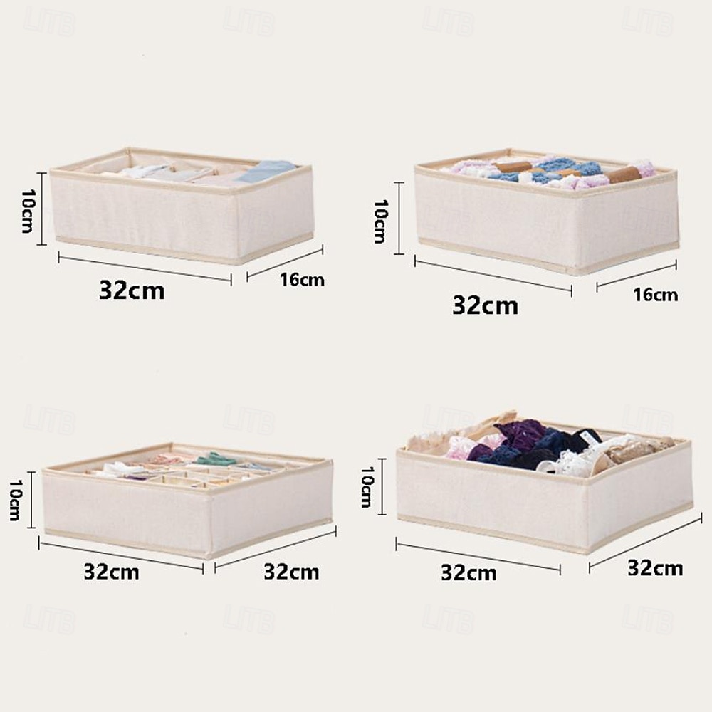 Set di 4 contenitori per calzini e biancheria intima, contenitori portaoggetti in cotone e lino lavabili di alta qualità, organizer per biancheria intima e reggiseni, set per riporre vestiti e del 2025 a $13.49 –P9
