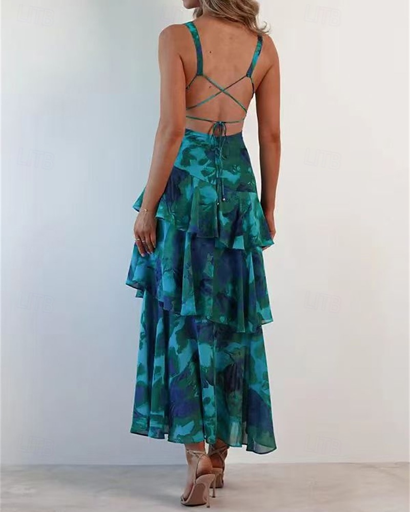 Damskie Długa sukienka sukienka maxi Sukienka Boho Codzienne sukienki Sukienki szyfonowe Letnie sukienki Moda Na zewnątrz Impreza Święto Regularny Kwiaty Bez rękawów Głęboki dekolt w serek Żółty 2026 - $31.99 –P4