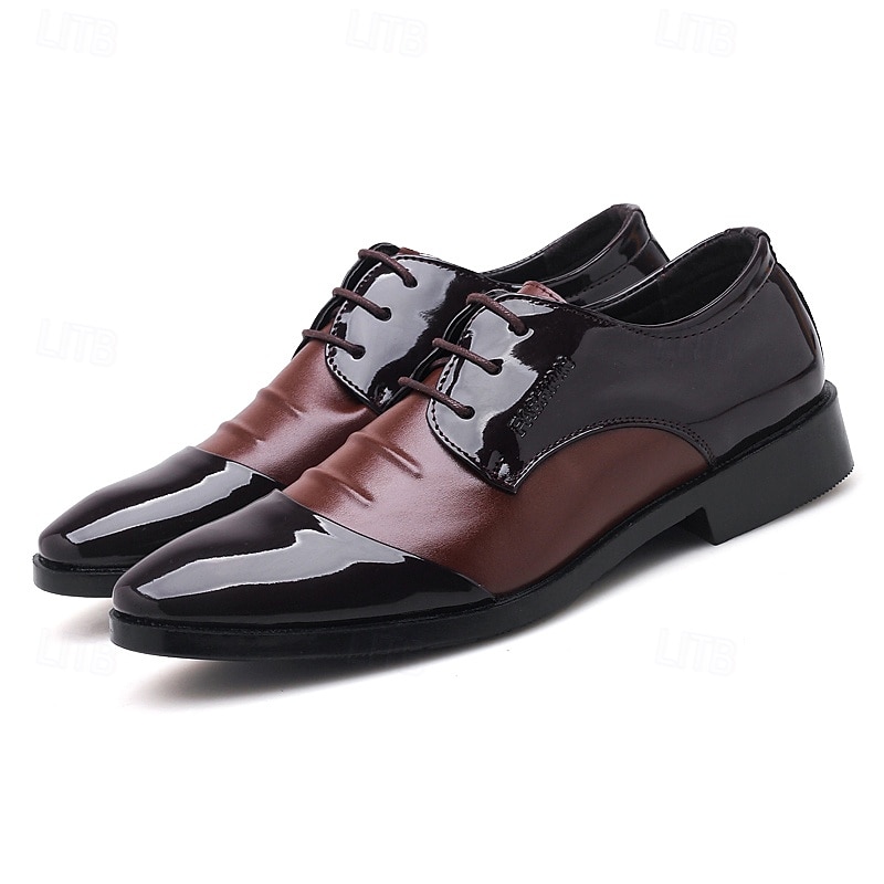 sapatos oxford masculinos de couro envernizado preto e marrom – sapatos elegantes para banquetes e bailes de formatura para eventos formais de 2025 por $34.99 –P1