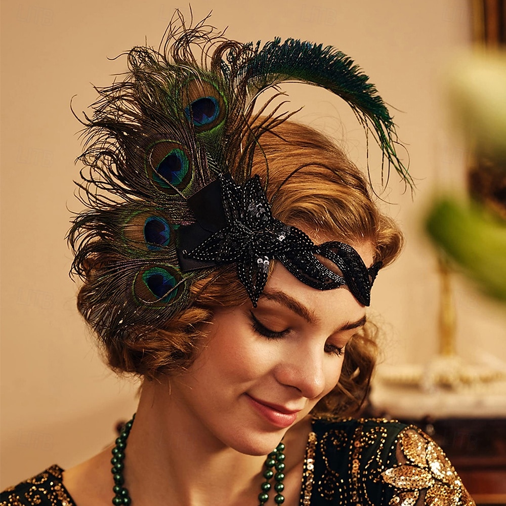 1920-as évek A nagy Gatsby Flapper fejpánt Gyöngyös karkötő Fülbevaló A nagy Gatsby Toll Retro Csillogó glitter Kristály / Strassz Női Farsang Valentin nap Álarcos mulatság Party estélyi viselet 2025 - $25.99 –P6