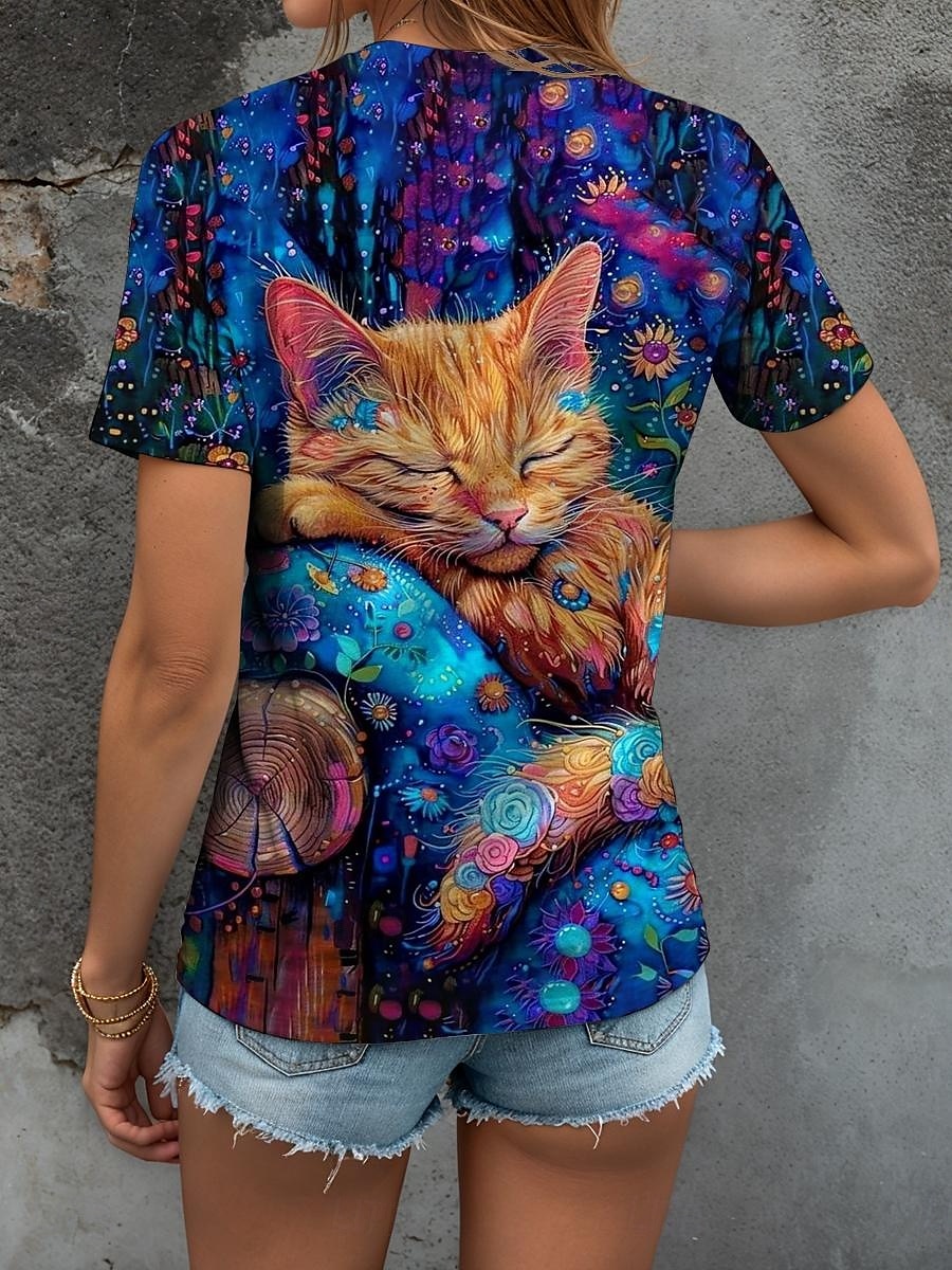 Femmes T-shirt Fleuri Graphique Animal ancien Élégant Classique Manche Courte Col en V Hauts Réguliers Quotidien Imprimé Arc-en-ciel Été Printemps de 2025 ? $19.99 –P2