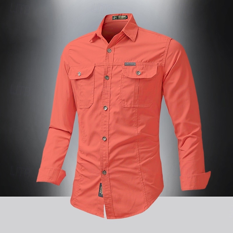 Men's Shirt Summer Shirt Casual Shirt Button Up Shirt Cargo Shirt Black White Red khaki Dark Blue Long Sleeve Plain Shirt Collar Vacation Hawaiian Pocket Clothing Apparel 100% Cotton Fashion Casual 2025 - $16.49 –P7