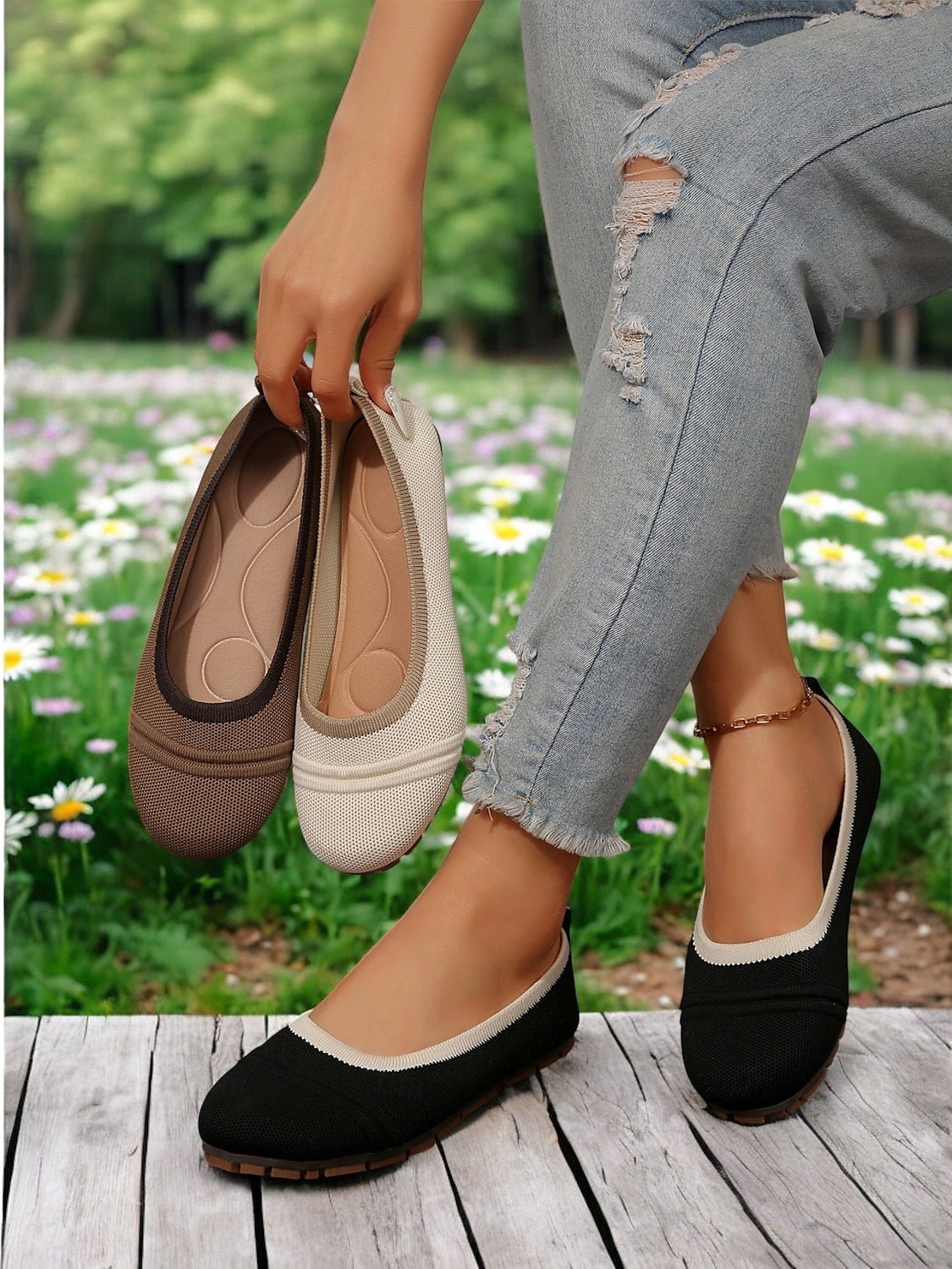 Atmungsaktive Barfuß-Flyknit-Ballerinas für Damen in weiter Ausführung – leichte, flexible Schlupfschuhe für den Alltag und Komfort im Freien 2025 - $19.99 –P3