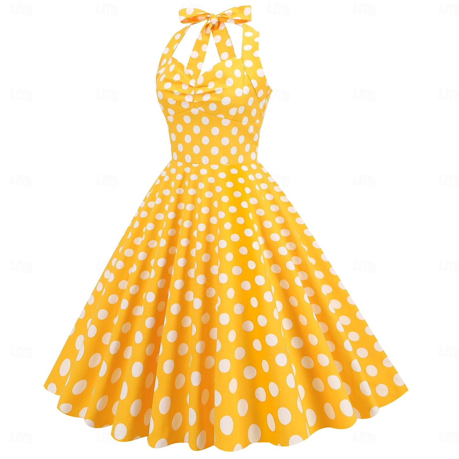 cross-border hot sale retro polka dot halter neck halter strap slim slim waist palace swing dress women europe and america 2025 - $35.99 –P11
