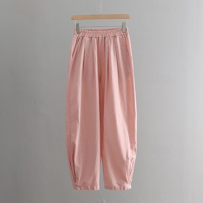 Mulheres Calças de linho de algodão Calças Roupa de rua Casual Comprimento total Natural Tecido Bolsos Cintura elástica Confortável Rua Para Noite Adamascado Preto Branco Amarelo Verão Normal de 2025 por $43.99 –P4