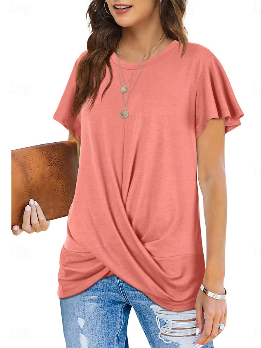 T-shirt femme de couleur unie Uni Classique Moderne Décontracté Manches courtes Col rond Hauts réguliers Quotidien Week-end Noir Blanc Vert clair Rose Bleu Été de 2025 ? $15.99 –P2