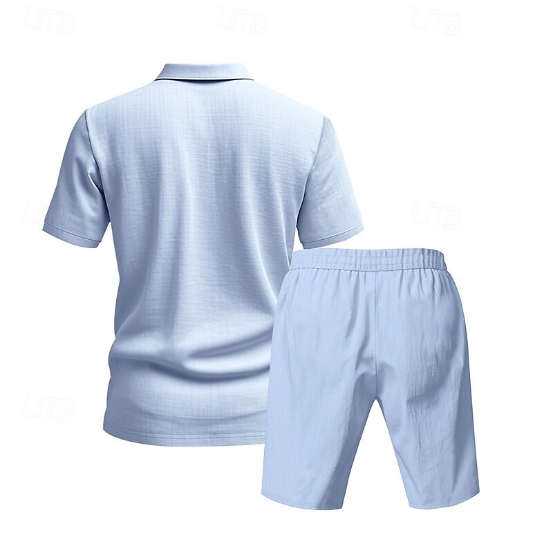 Men's Golf Shirt Golf Polos Shirts Work Casual Lapel Short Sleeve Basic Modern Plain Buttons 2 Piece Summer Regular Fit Apricot Black White Navy Blue Light Grey Army Green Golf Shirt 2025 - $32.99 –P5