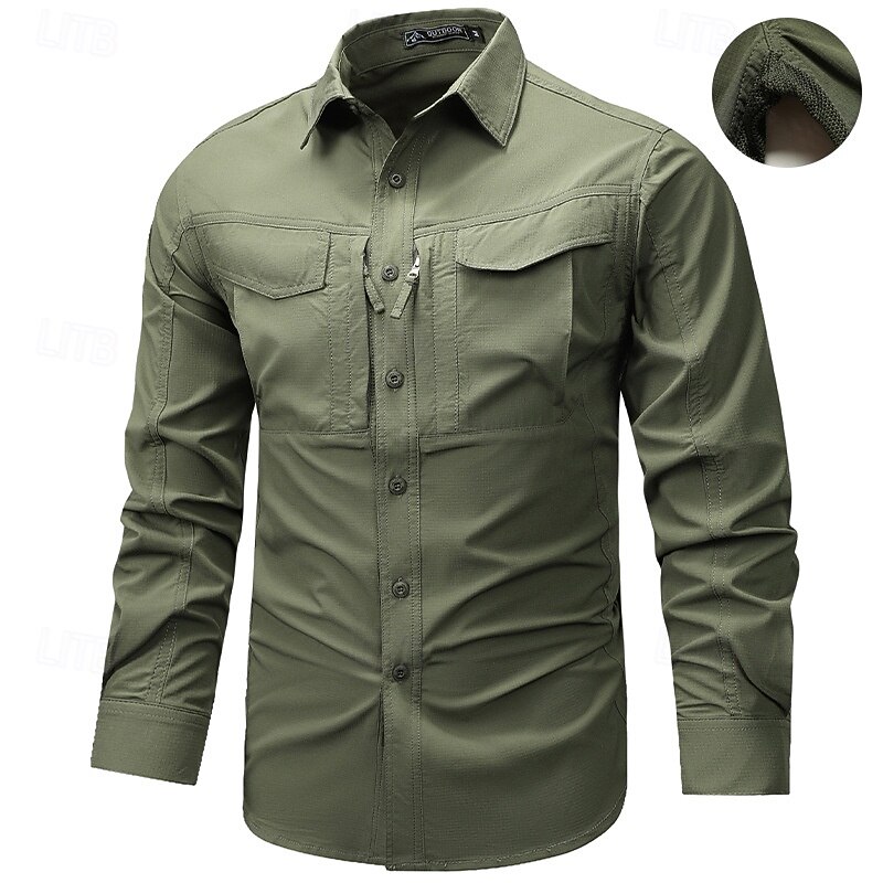 Herren Hemd Sommerhemd Freizeithemd Knopfhemd Cargohemd Schwarz Kaki Armeegrün Langarm Einfach Hemdkragen Urlaub Hawaiianisch Tasche Bekleidung 100% Baumwolle Mode Lässig Bequem 2025 - $47.99 –P1