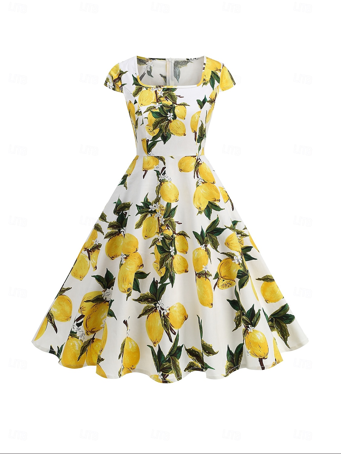 Retro Vintage 1950er Rockabilly Midlänge Swing-Kleid Ausgestelltes Kleid Kappe Blumen Frucht A-Linie Quadrathals Damen Karneval Urlaub Alltagskleidung Retro-Mottoparty Erwachsene Kleid Frühling 2025 - $35.99 –P13