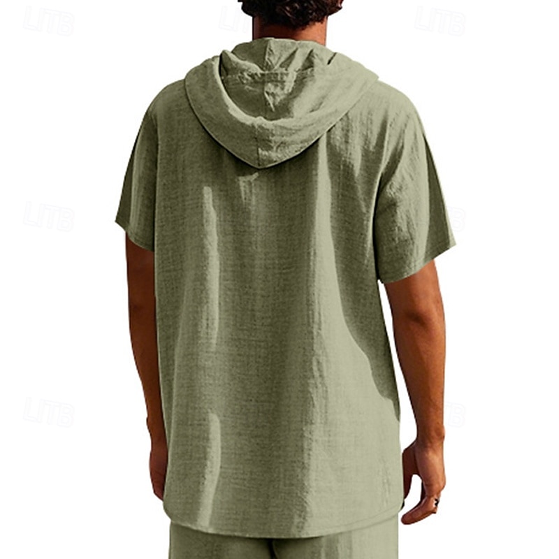 Herren Hemd Leinenhemd Popover-Hemd Freizeithemd Baumwollhemd Einfach Urlaub Straße Schwarz Weiß Gelb Marineblau Kurzarm Mit Kapuze Sommer Bekleidung Button-Down 2025 - $23.99 –P16
