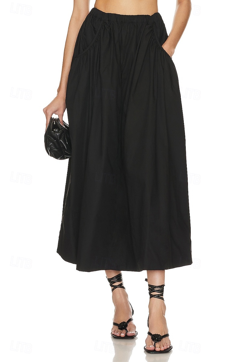 Femmes Jupe Évasé Mode Maxi Taille Basse Jupes Uni Avec Poches Micro-Élastique Vacances Rue Noir Blanche Champagne Beige Été Mélange Lin-Coton de 2025 ? $25.99 –P1