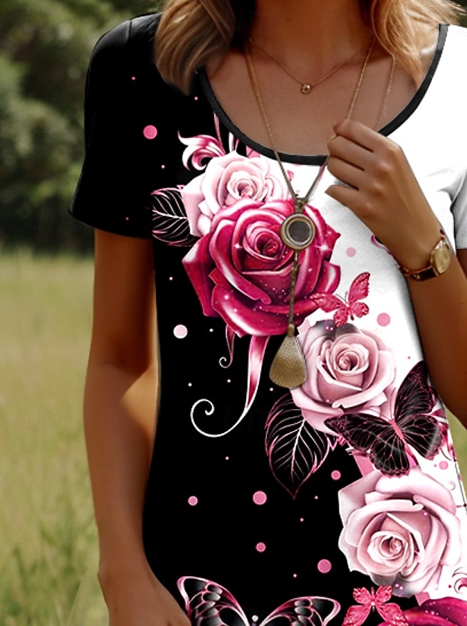 Жен. Мини-платье Повседневное платье Платье-футболка Сарафан Платье A-силуэта Стиль На каждый день Пляж Стандартный Омбре Цветочный принт Графика С короткими рукавами Вырез под горло 2025 - $23.99 –P2