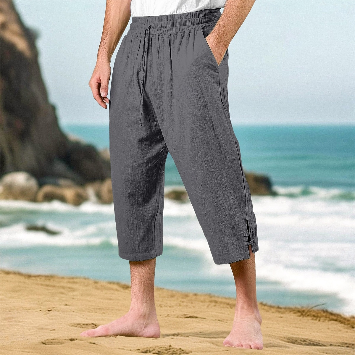 Homens Calças Capri Shorts de linho Shorts de verão Shorts de praia Bolso frontal Pregas Perna reta Tecido Conforto Respirável Comprimento da panturrilha Ao ar livre Férias Festa Férias Moda Ajuste de 2025 por $22.99 –P11