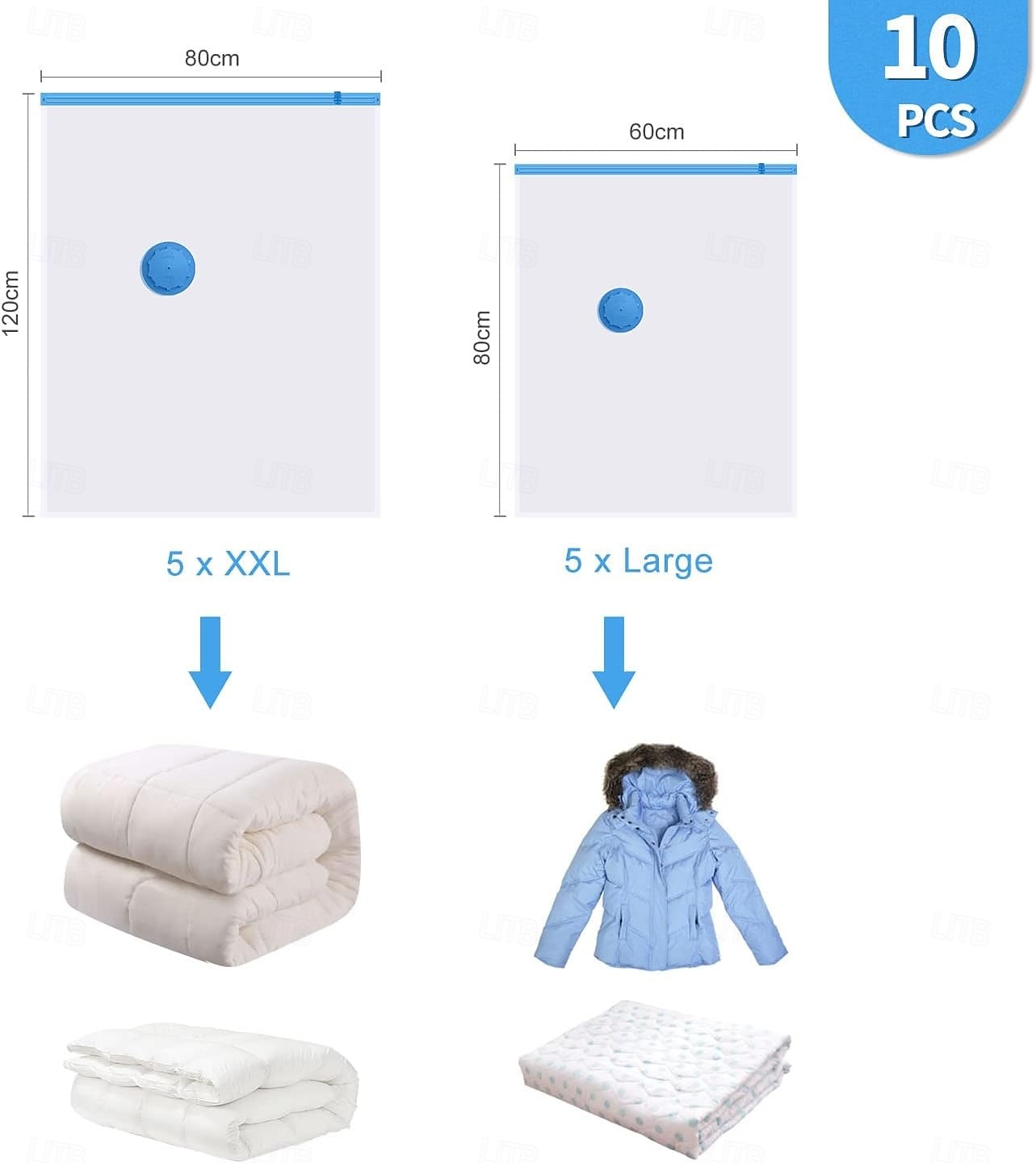 Bolsas de vacío reutilizables para ropa, edredones, ropa de cama, colchas y abrigos, con cierre de cremallera, para viaje, 10 unidades 2025 - $21.99 –P2