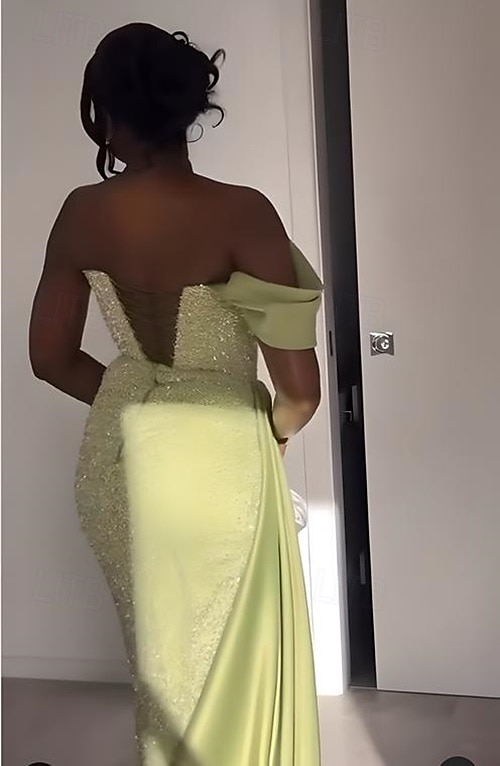 Zöld A-vonalú Estélyi Ruha Elegáns Ruha Formális Padló Hossza Ujjatlan Strapless Zsebekkel Flitteres Csillogó Ráncos 2025 - $174.99 –P7