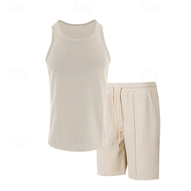 Hombre Tanque Chaleco Trajes de camiseta Trajes de 2 piezas Sin Mangas Cuello Barco Verano Plano Moda Casual 2 Piezas Vacaciones Ropa Cotidiana Noche Blanco Vino Verde Oscuro Camiseta superior para 2025 - $28.99 –P5