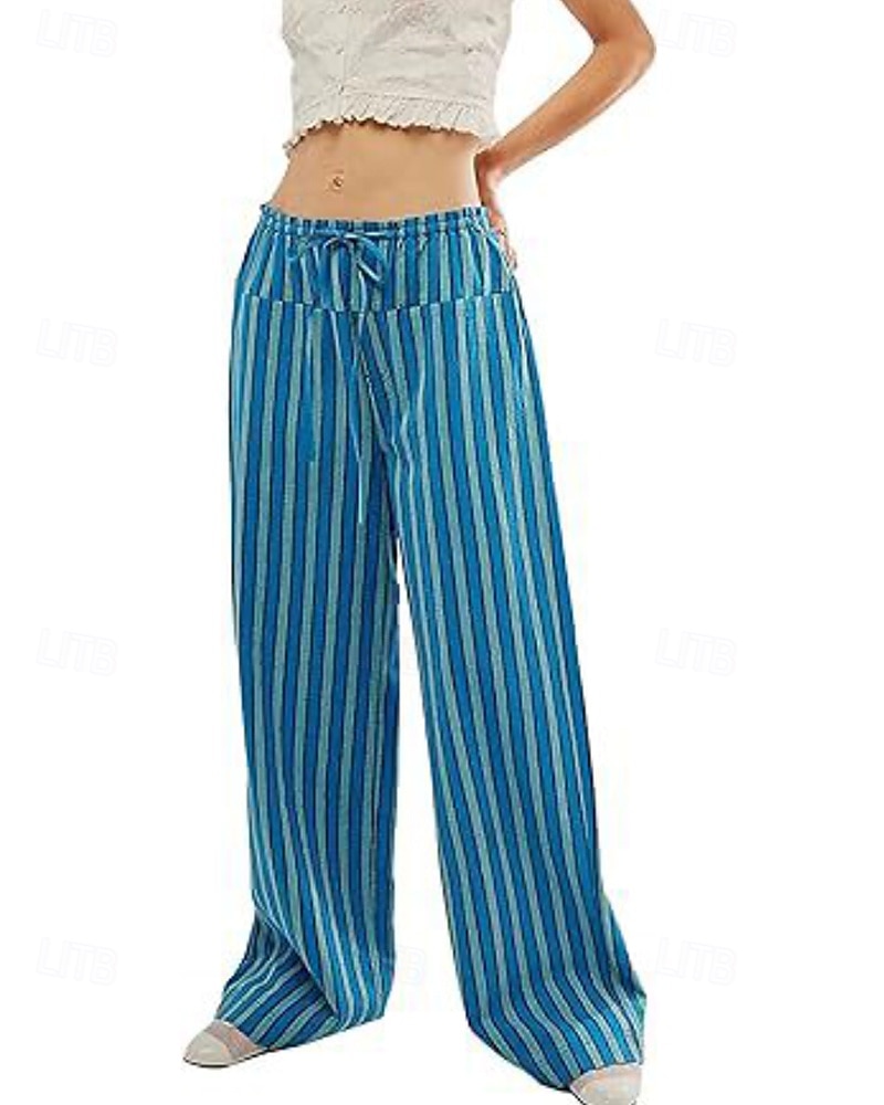 Dames broek Broeken Casual Volledige lengte Natuurlijk Gestreept Zak Elastisch ontwerp met trekkoord Comfortabel Voor buiten Uitgaan Weekend Rood Perzik Pauw Blauw Hyacinth Zwart Zomer Normale pasvorm 2025 - $22.99 –P5