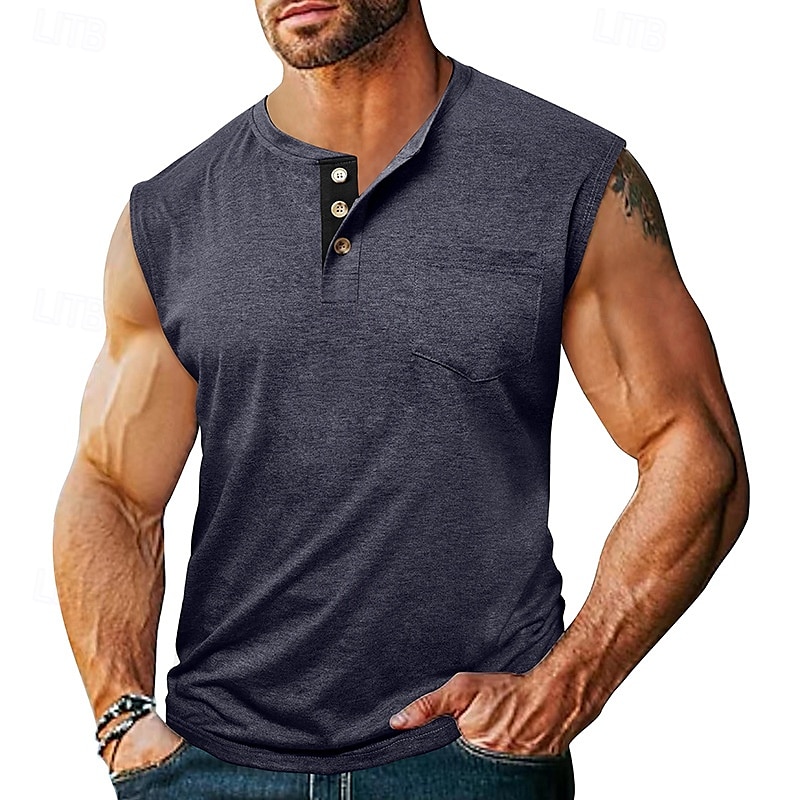 Herren Tank Top Weste Unterhemd Ärmelloses Shirt Ärmellos Henley Sommer Einfach Mode Designer Basic Klassisch Urlaub Straße Ausgehen Schwarz Weiß Dunkelmarine Top T-Shirt für Herren 2025 - $19.99 –P10