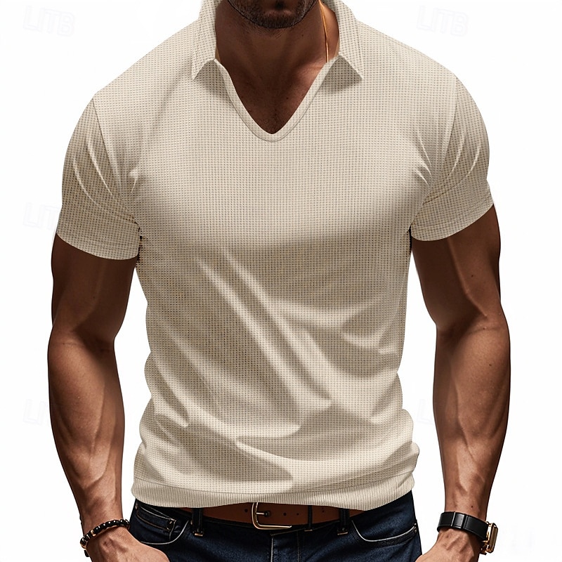 Per uomo Maglia da golf Polo Piqué Affari Casuale Bavero Manica Corta Moda Essenziale Tinta unica Testurizzato Bottoni Estate Primavera & Autunno Vestibilità regolare Marrone Scuro Bianco Grigio del 2025 a €16.99 –P13
