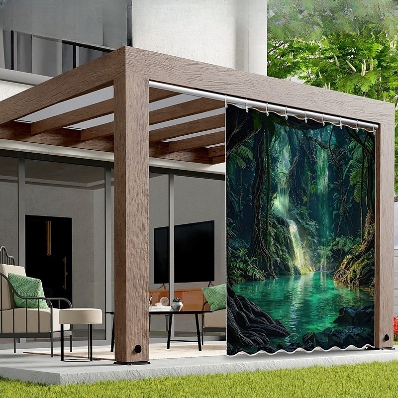 Vízálló Kültéri Függöny Magánélet Csúszó Terasz Függöny Drape Pergola Függöny Grommet 3D Tájkép Zöld Barlang A Pavilonhoz Erkélyhez Tornácra Bulira 1 Panel 2025 - $34.99 –P10