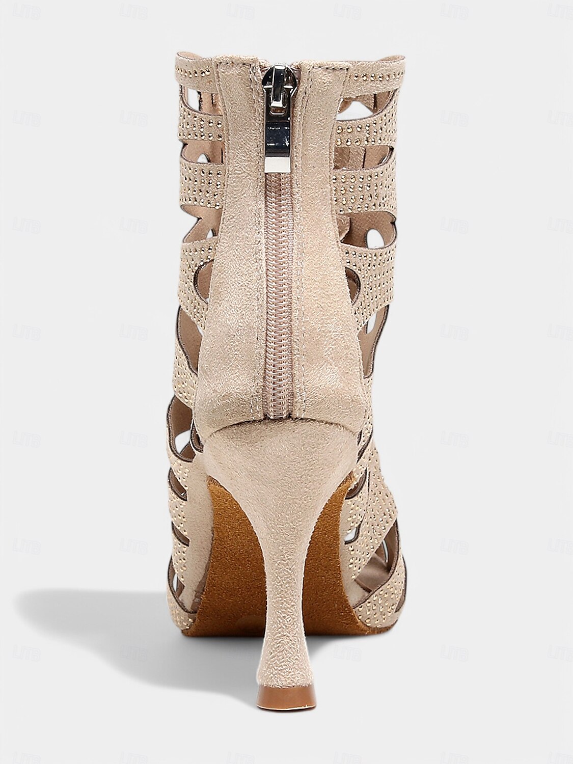 beige rhinestone latinske dansehæler med snøring for kvinner – pustende mesh peep toe performance sko for ballsaltrening 2025 - $64.99 –P8