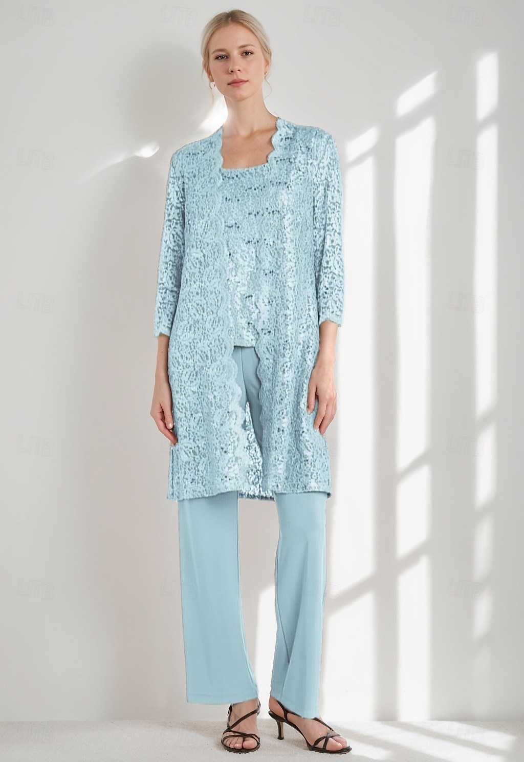 Macacão Vestido Para Mãe dos Noivos Convidado do casamento Igreja Elegante Vintage Gola Redonda Longo Chiffon Renda Manga Longa com Lantejoulas Bordado 2025 de 2025 por $158.99 –P2