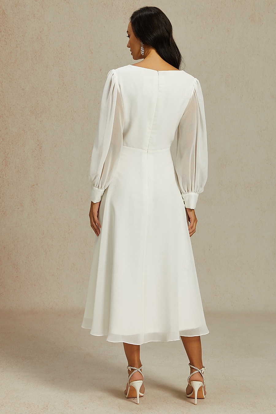 Abiti da sposa Linea ad A Scollo a V Manica Lunga Lunghezza alla caviglia Chiffon Abiti da sposa Con Tinta unita 2025 del 2025 a $148.99 –P6