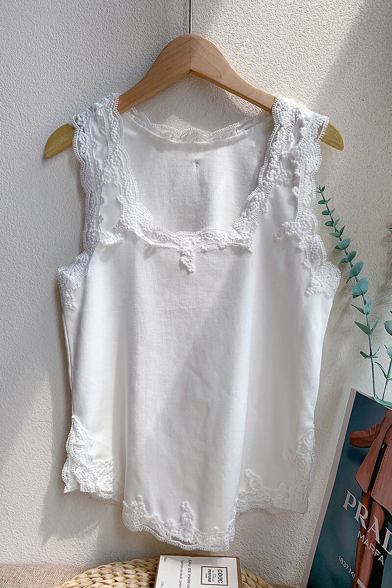 Damen Bluse Spitzentops Einfach Basic Modern Ärmellos Quadrathals Normale Oberteile Täglich Ferien Ausgehen Spitze Schwarz Weiß Sommer 2025 - $21.99 –P2