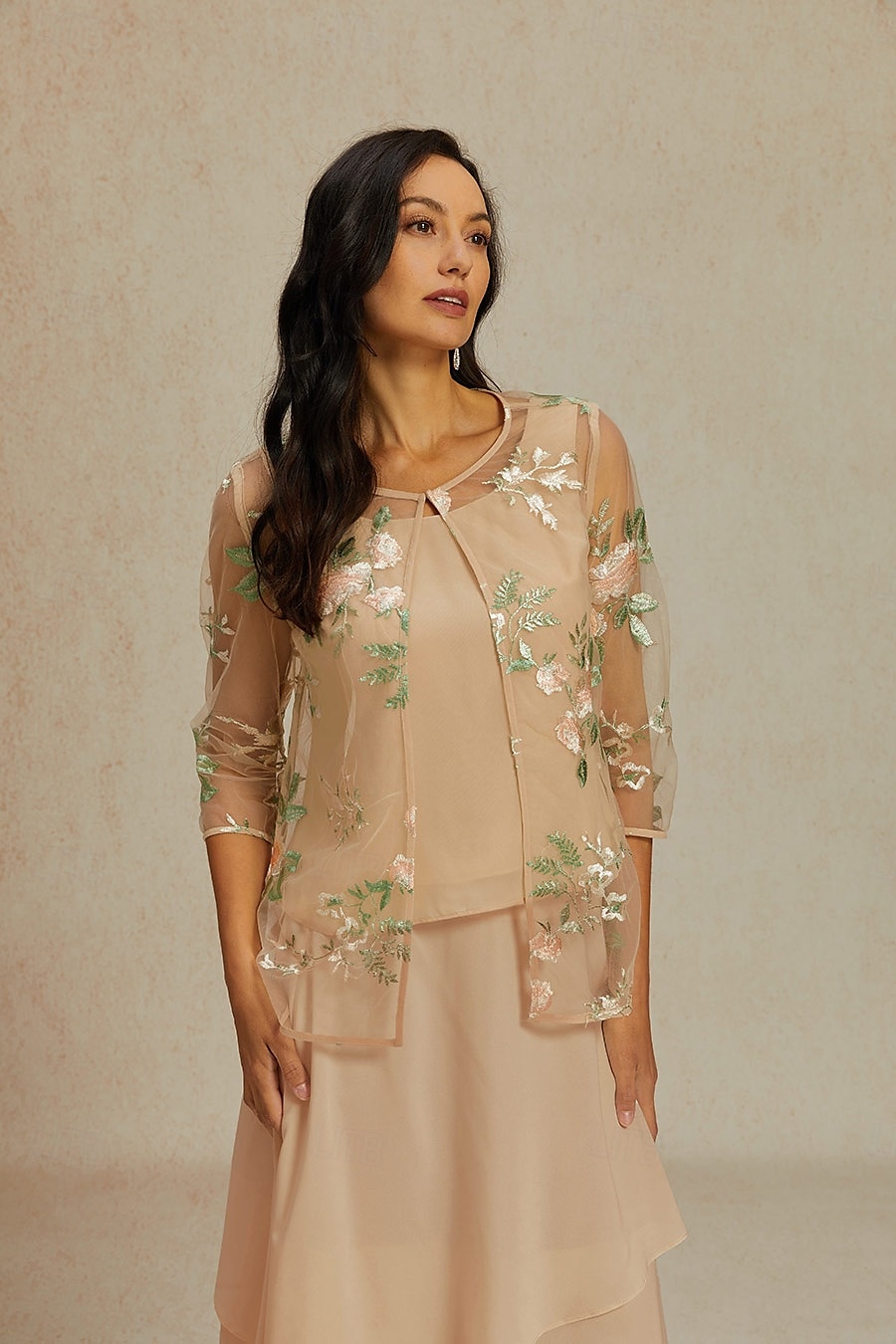 Dámské Šifonové topy Krajka Výšivka Květinový Elegantní stylové Základní 3/4 délka rukávu Tričkový Běžné topy Meruňková Léto 2026 - $28.99 –P4