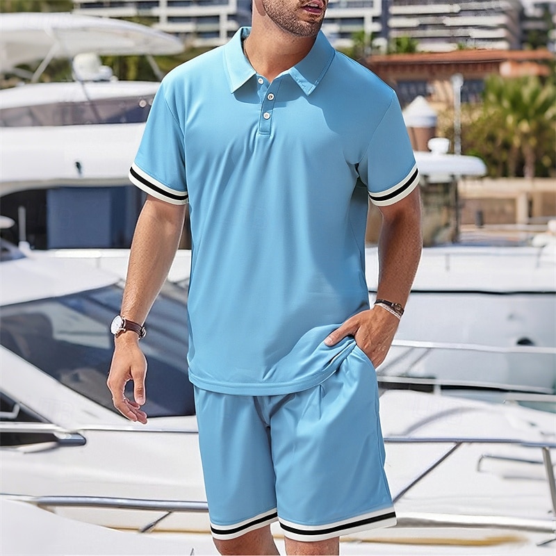 Men's Golf Shirt Golf Polos Shirts Work Casual Lapel Short Sleeve Basic Modern Color Block Patchwork 2 Piece Summer Regular Fit Black White Navy Blue Dark Green Khaki Light Grey Golf Shirt 2025 - $23.99 –P1