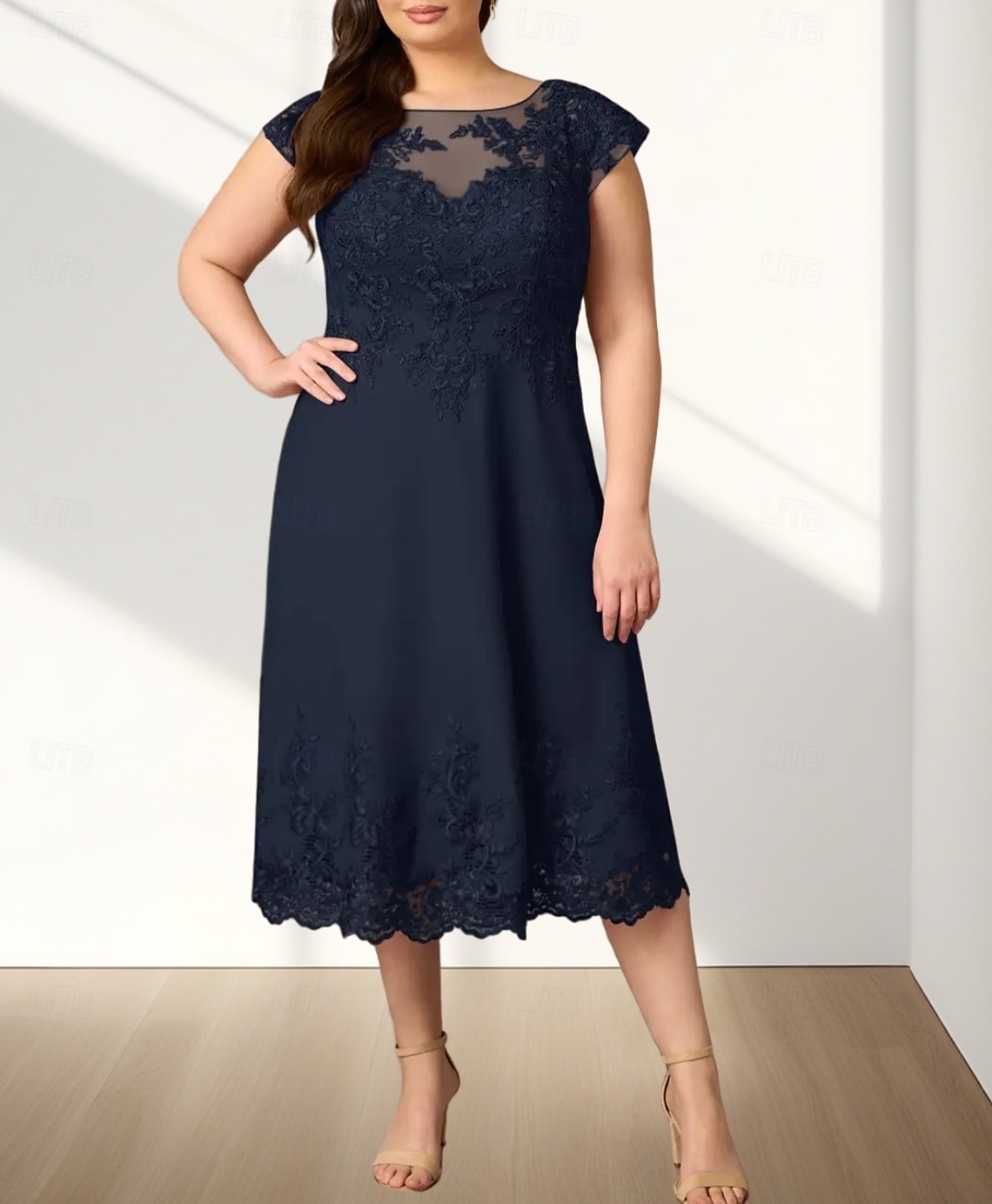 A-Line Anyádnak a Menyasszonyi Ruha Esküvői Vendég Elegáns Kerek Nyak Tea Hosszú Chiffon Rövid Ujjú Appliquék Midi Ruha 2025 2025 - $169.99 –P1