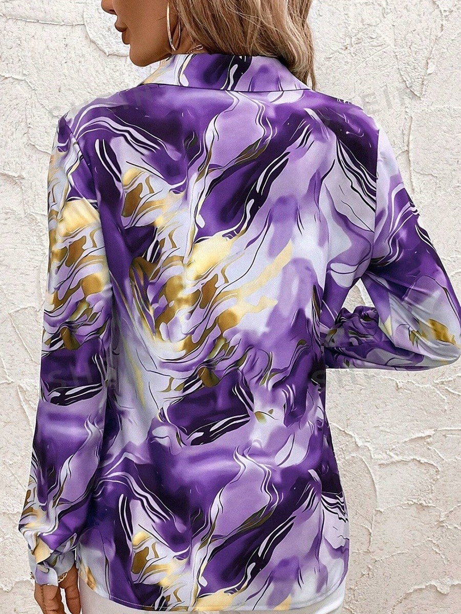 Mulheres Camisa Social Gráfico Cores Gradiente à moda Casual Manga Longa Colarinho de Camisa Tops regulares Diário Botões Imprimir Rosa Azul Roxo Verão Primavera de 2025 por $17.99 –P8