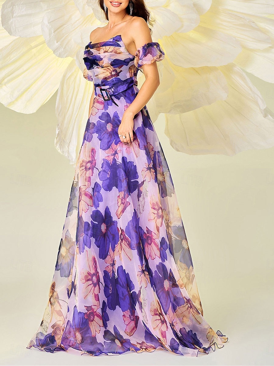 A-linie šaty k quinceanera elegantní šaty svatba svatební host dlouhá délka bez rukávů bez ramínek polyester s květinovým potiskem šaty pro svatební hosty 2025 - $99.99 –P5