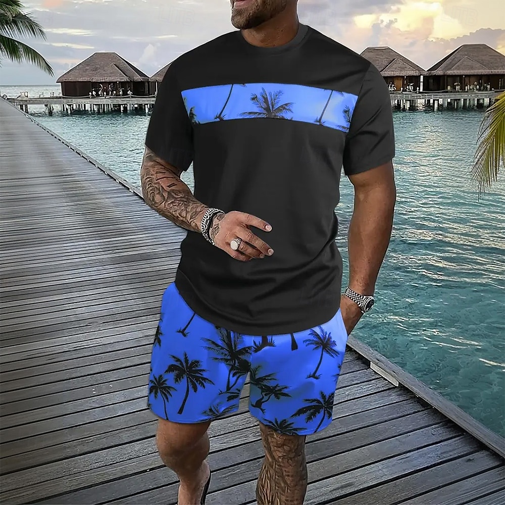 Herr Palmträd 2st T-shirts uppsättningar Summer Tops Kortärmad Korta byxor Rund hals Ledigt Tillflykt Ledigt Utekväll Semesterkläder 3D-utskrift Sommar Blå Rodnande Rosa Grön 2025 - $25.99 –P4