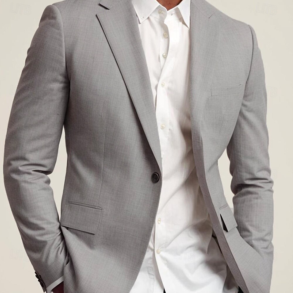 Herre Blazer jakke Sport Coat Halskrage Mote Ensfarget Blazer Navyblå Lysegrå Standard passform Enkelt Brystet Enn-knapp 2025 - $69.99 –P2