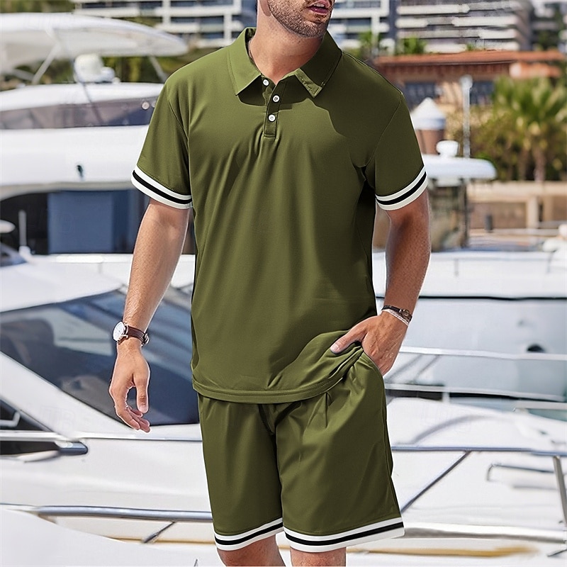 Men's Golf Shirt Golf Polos Shirts Work Casual Lapel Short Sleeve Basic Modern Color Block Patchwork 2 Piece Summer Regular Fit Black White Navy Blue Dark Green Khaki Light Grey Golf Shirt 2025 - $23.99 –P14