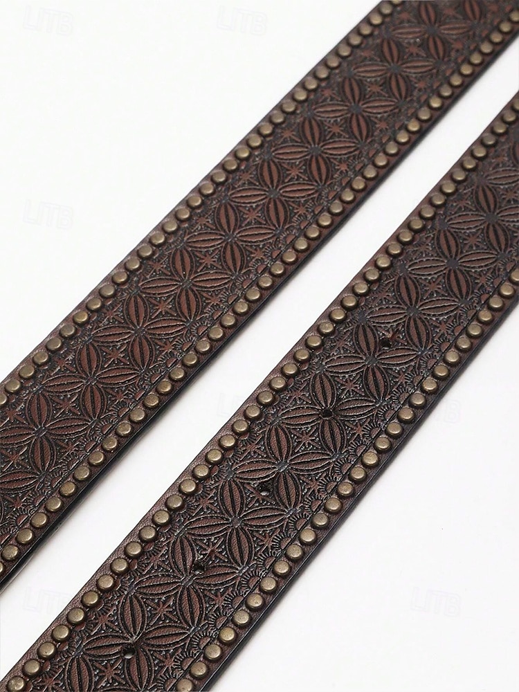 Men's Western Style Leather Belt with Eagle Buckle – Vintage Embossed Design with Rivets, Ideal for Casual and Country Wear 2025 - $18.99 –P6