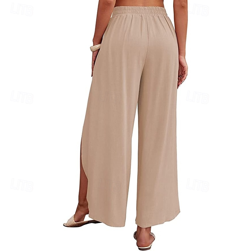 Per donna Pantaloni in cotone e lino Pantaloni Eleganti Casual Lunghezza intera Naturale Semplice Elastico in vita All'aperto Confortevole Streetwear Uscire Aalbicocca Giacinto Blu cielo chiaro Nero del 2025 a $27.99 –P3