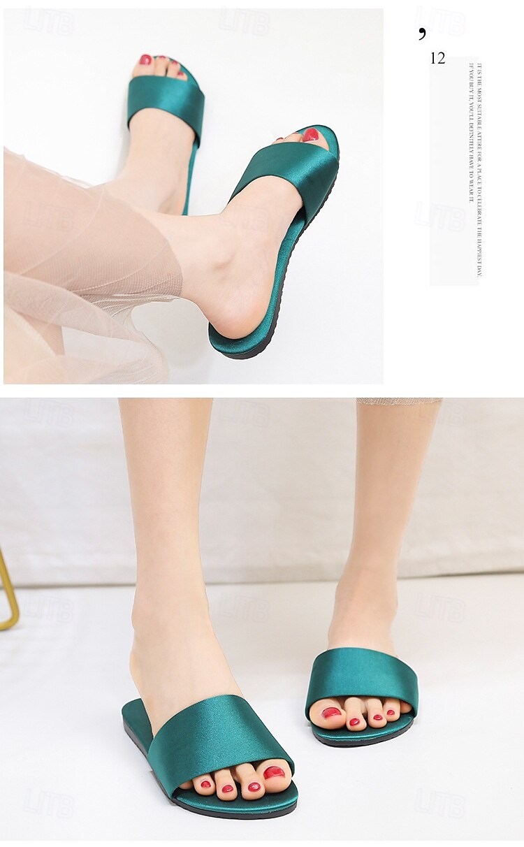 Women Satin Slide Flat Open Toe Soft Slip on Silky Slide Sandal House Slipper 2025 - $16.99 –P6
