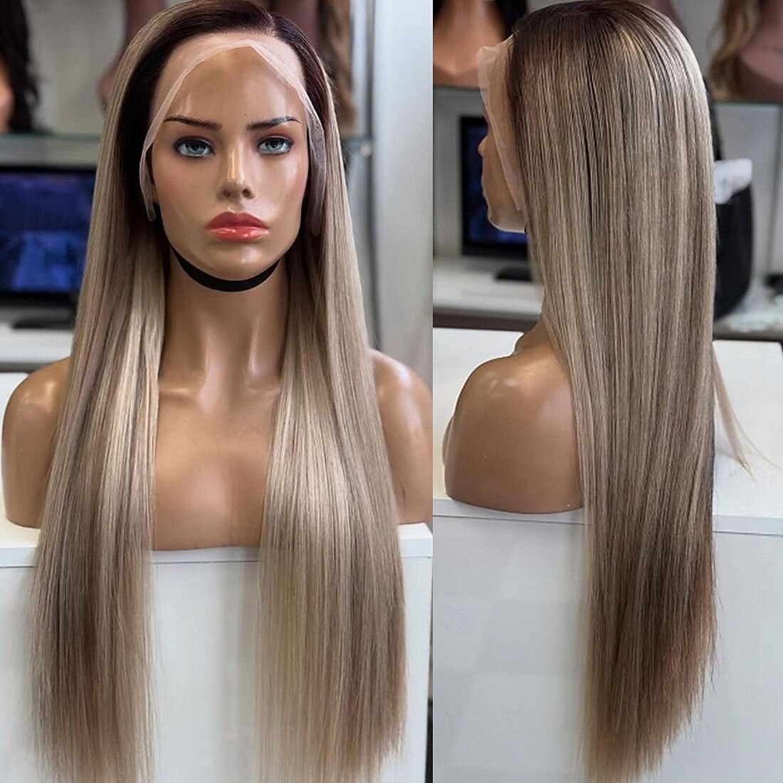 Parrucche con chiusura in pizzo 5x5 con capelli umani grezzi, parrucca frontale in pizzo con mèches biondo cenere ombré 13x4, parte libera, con capelli per bambini e mèches, parrucche in capelli umani del 2025 a $355.09 –P1
