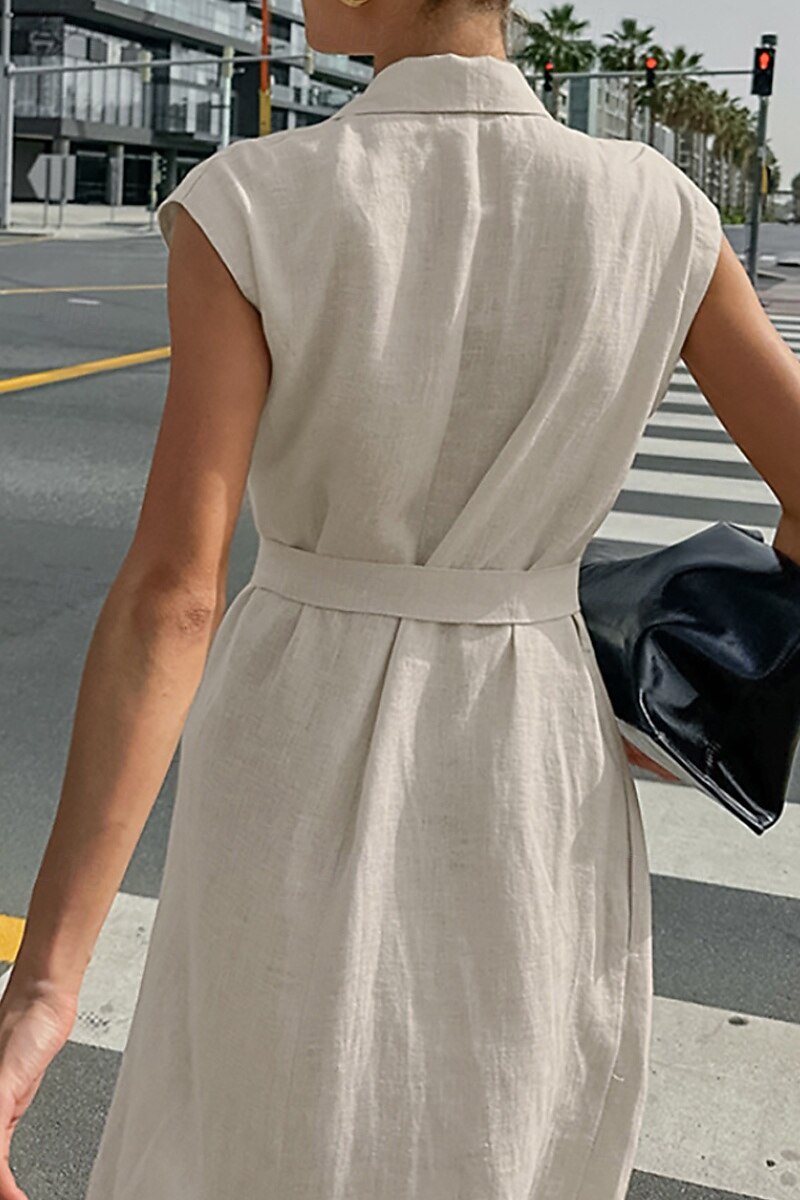 Femmes Robe Midi Robe Chemise Robe en coton et lin Moderne Quotidien Sortir Week-end Coupe régulière Uni Sans manches Col de chemise Kaki Été de 2025 ? $38.99 –P13