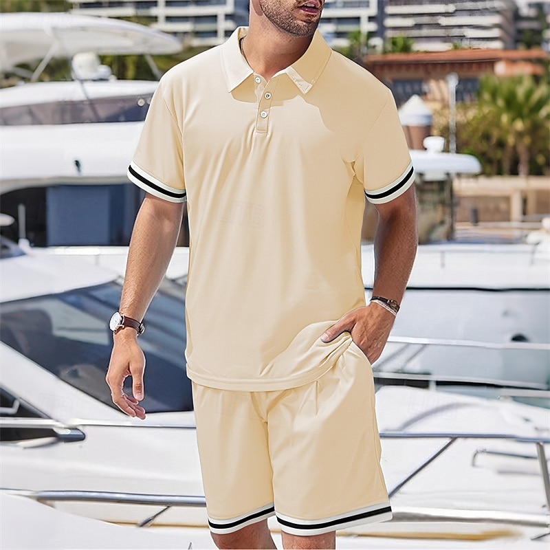 Men's Golf Shirt Golf Polos Shirts Work Casual Lapel Short Sleeve Basic Modern Color Block Patchwork 2 Piece Summer Regular Fit Black White Navy Blue Dark Green Khaki Light Grey Golf Shirt 2025 - $23.99 –P12