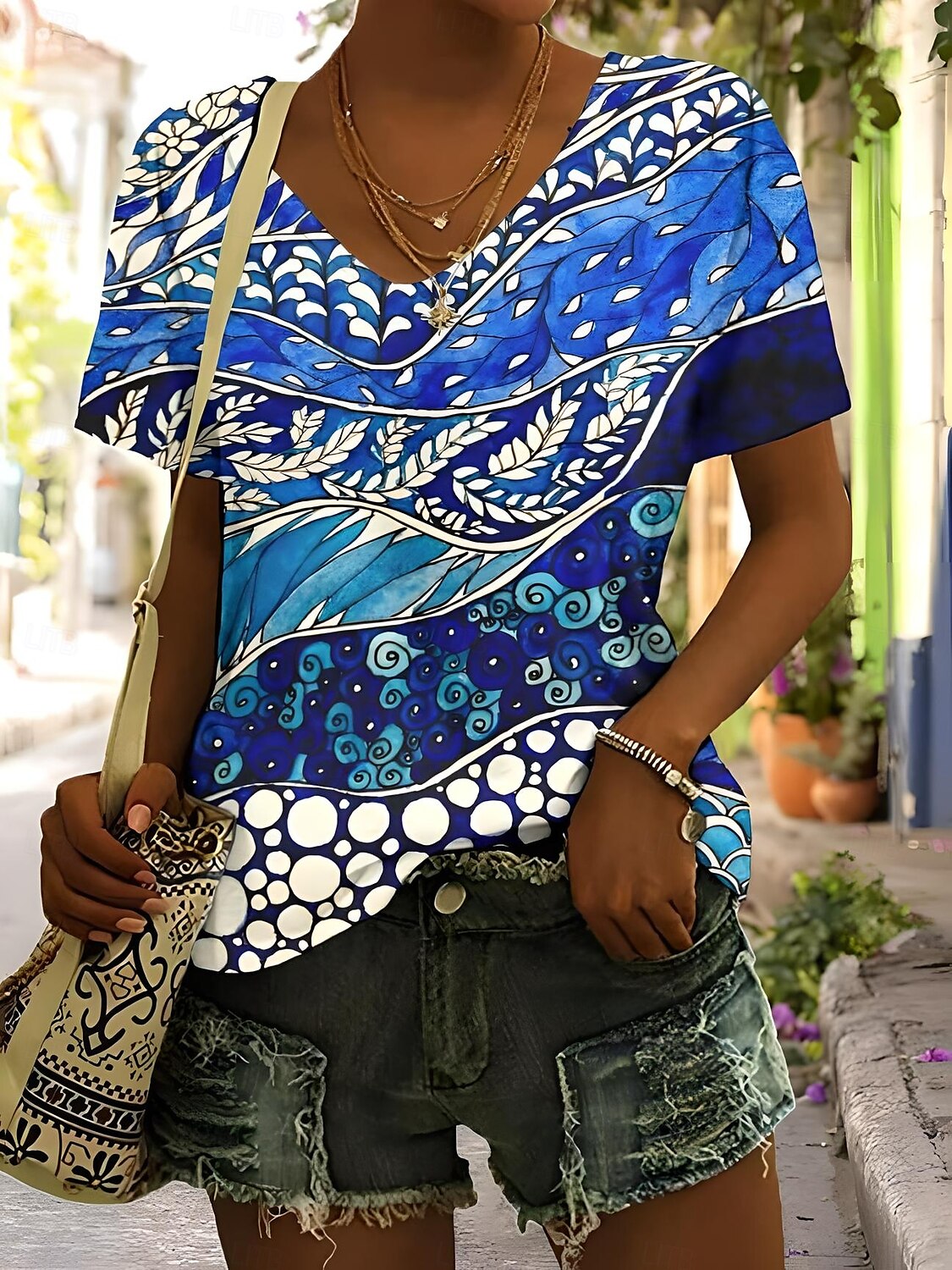 Per donna Maglietta Floreale Grafico Piante Vintage Tropicale Hawaiano Manica Corta Scollo a V Top Regolari Quotidiano Stampato Rosa Blu Reale Blu Verde Estate Primavera del 2025 a $19.99 –P2