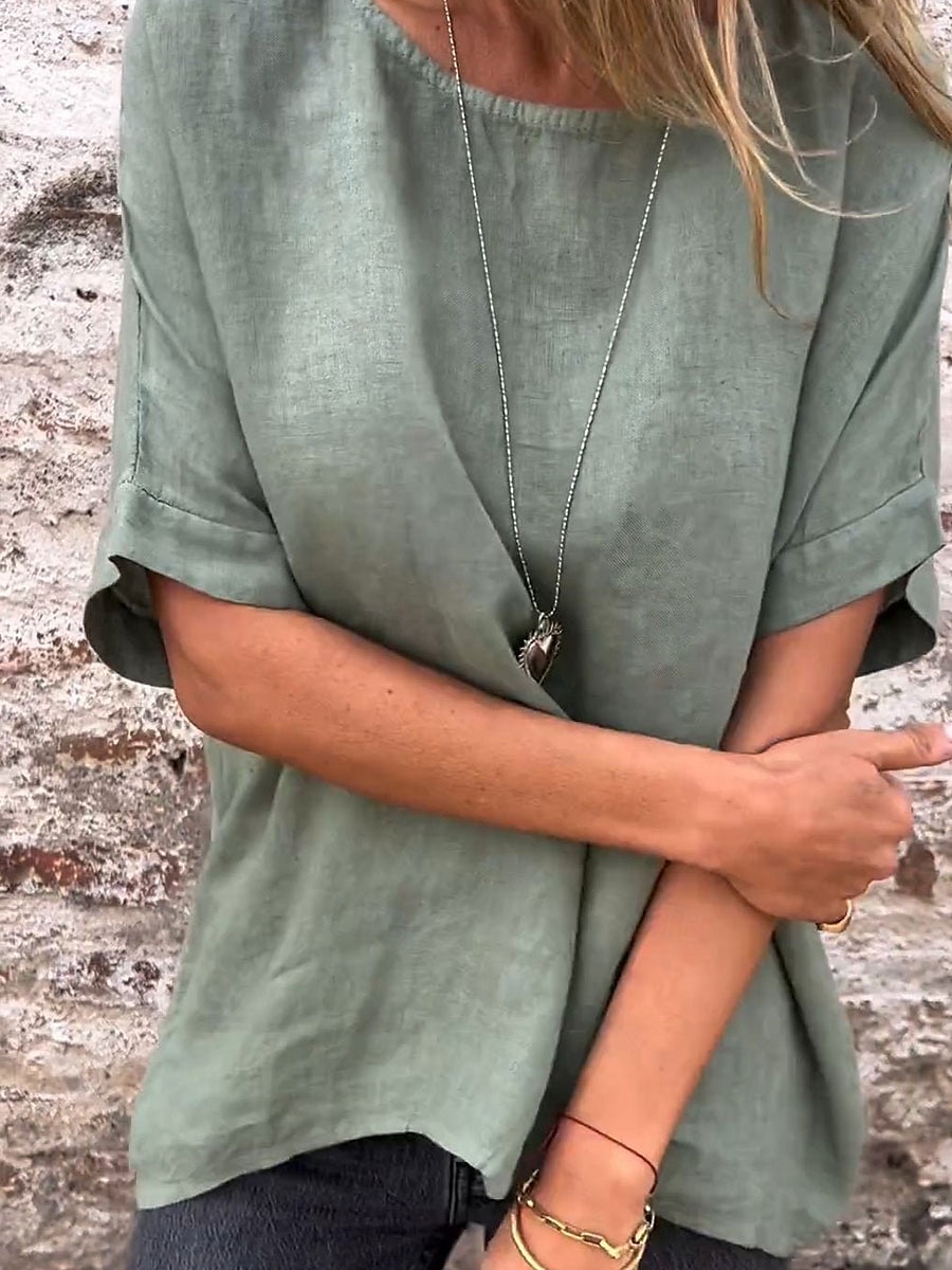 Femmes T-shirt Uni Mode Moderne Occasionnel Manche Courte Col ras du cou Hauts Réguliers Quotidien Week-end Vert cendré Blanche Jaune Été de 2025 ? $14.99 –P5