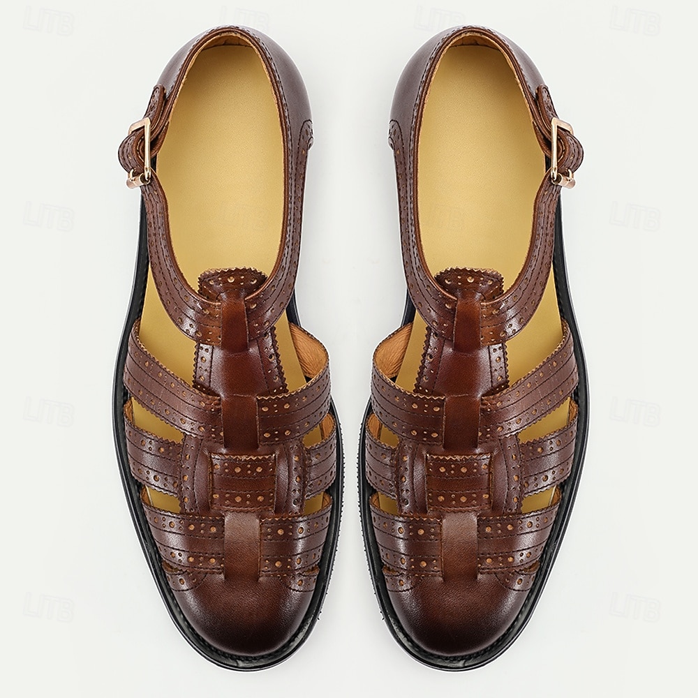 men's dress sandals for beach wedding Men's Brown Genuine Leather Fisherman Sandals Vintage Summer Dress Shoes for Outdoor Events, Beach Weddings and Casual Gatherings 2026