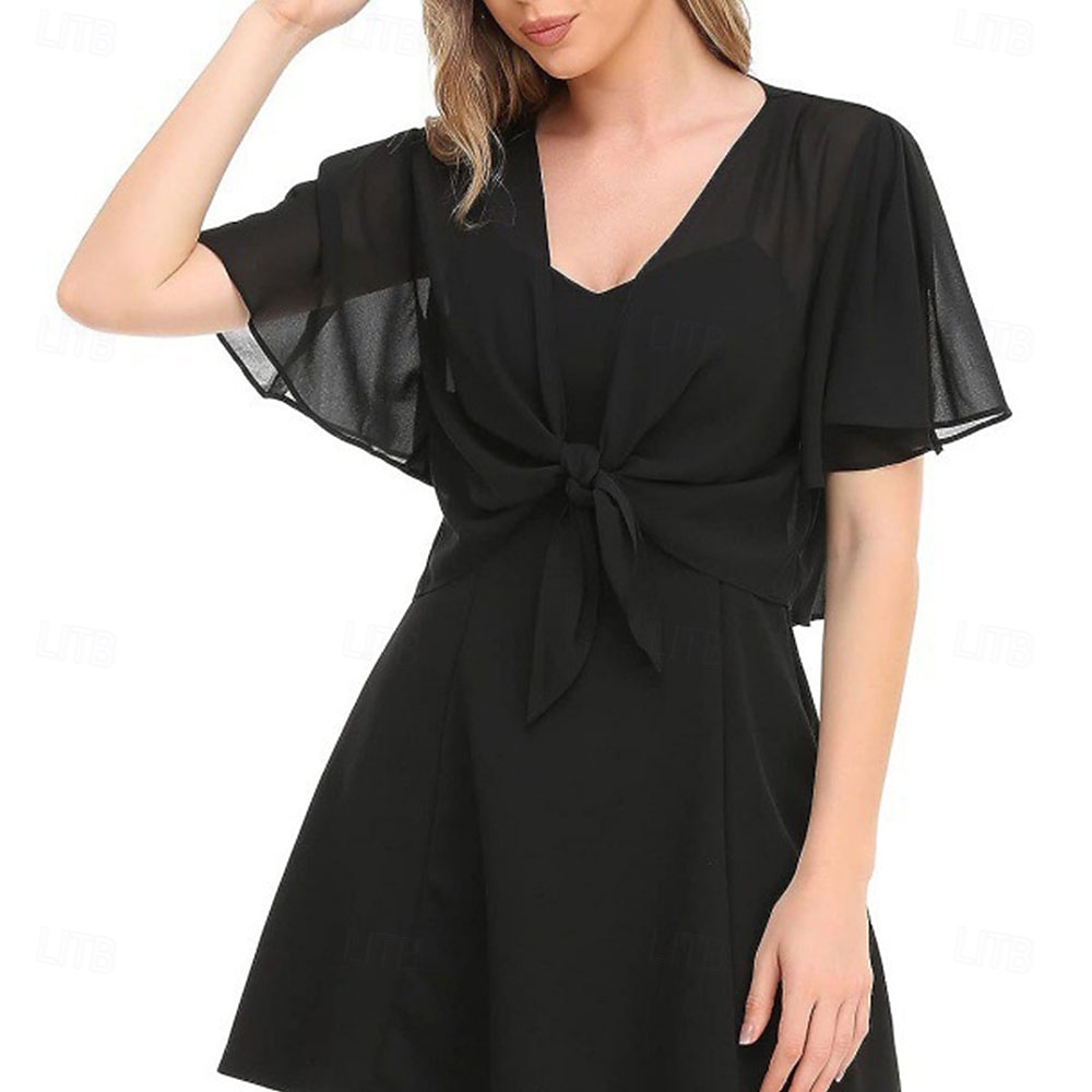 Vrouwen Wikkel Elegante Zonnebescherming Korte Mouw Chiffon Bruiloft Wikkels Met Effen Kleur Voor Bruiloft Zomer 2025 - $20.99 –P3